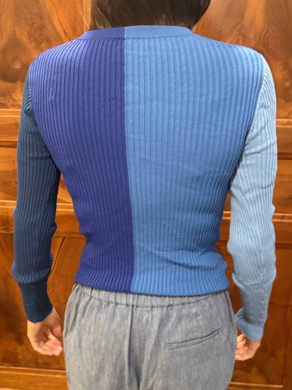 STAUD Two-Tone Blue Ribbed Top - Picture 2 of 3